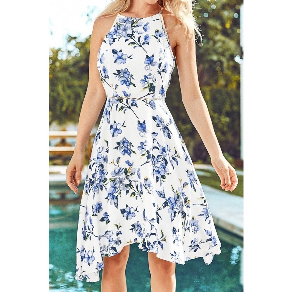 NWT Cupshe M Blue Floral Sleeveless Dress